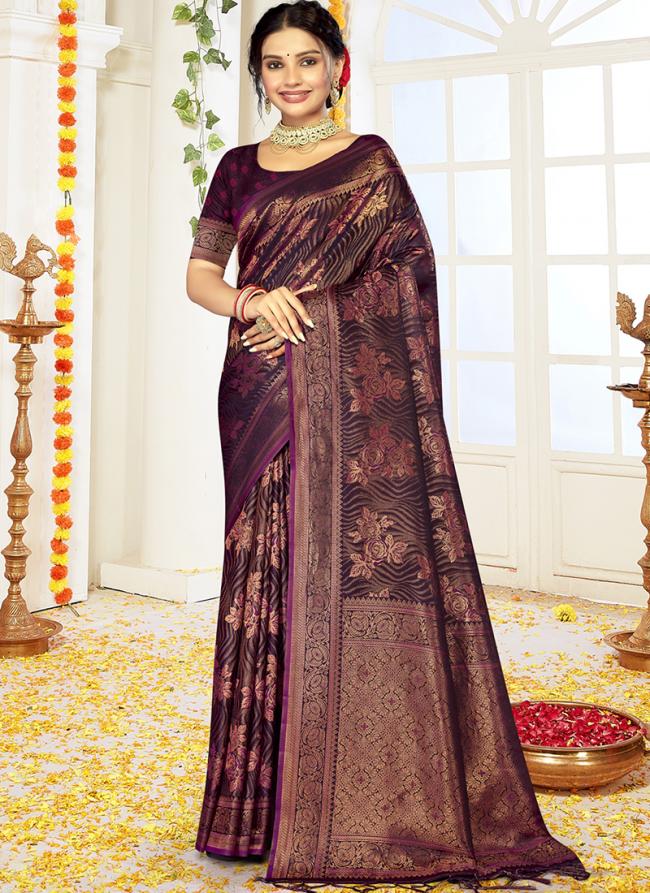 Sattin Silk Wine Festival Wear Weaving Saree